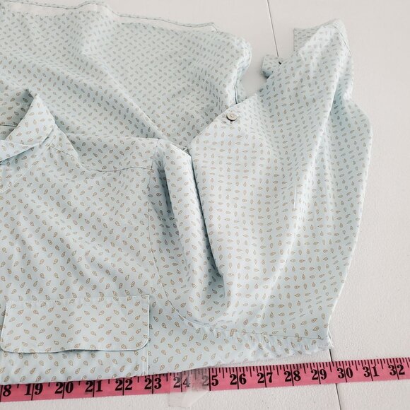 Lands End Womens Light Blue Geometric Button Front Blouse Pockets Career Stretch - Picture 6 of 9